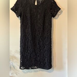 Ann Taylor Petite Black Lace Shift Dress Short Sleeve Size 0P